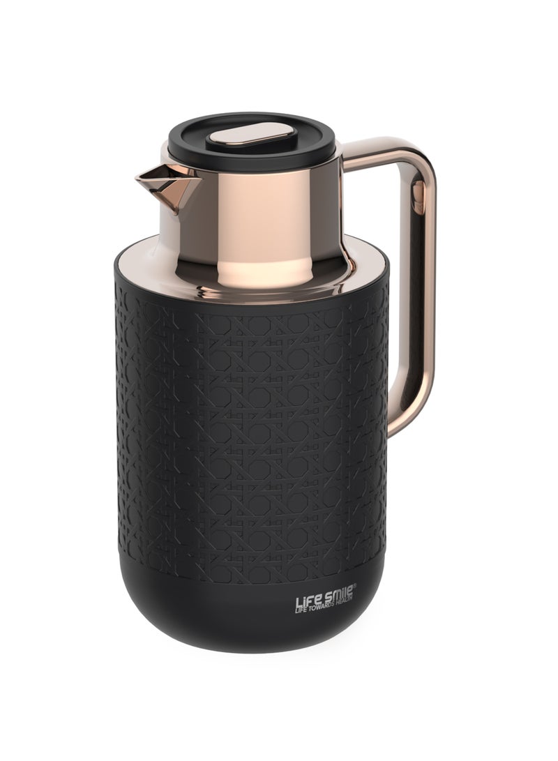 Life Smile Lifesmile 1L Vacuum Flask with Pure Pink Glass Inner | Compact Countertop Tea & Coffee Server - Image 1